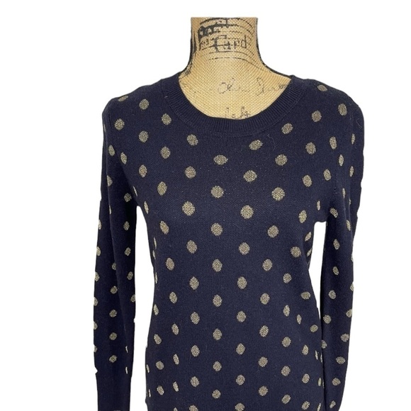 Loft Pullover Sweater Navy Blue Gold Polka Dot Knit NWT Soft - Picture 5 of 12